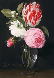 ガラスの花瓶の花（銅に油を塗る）